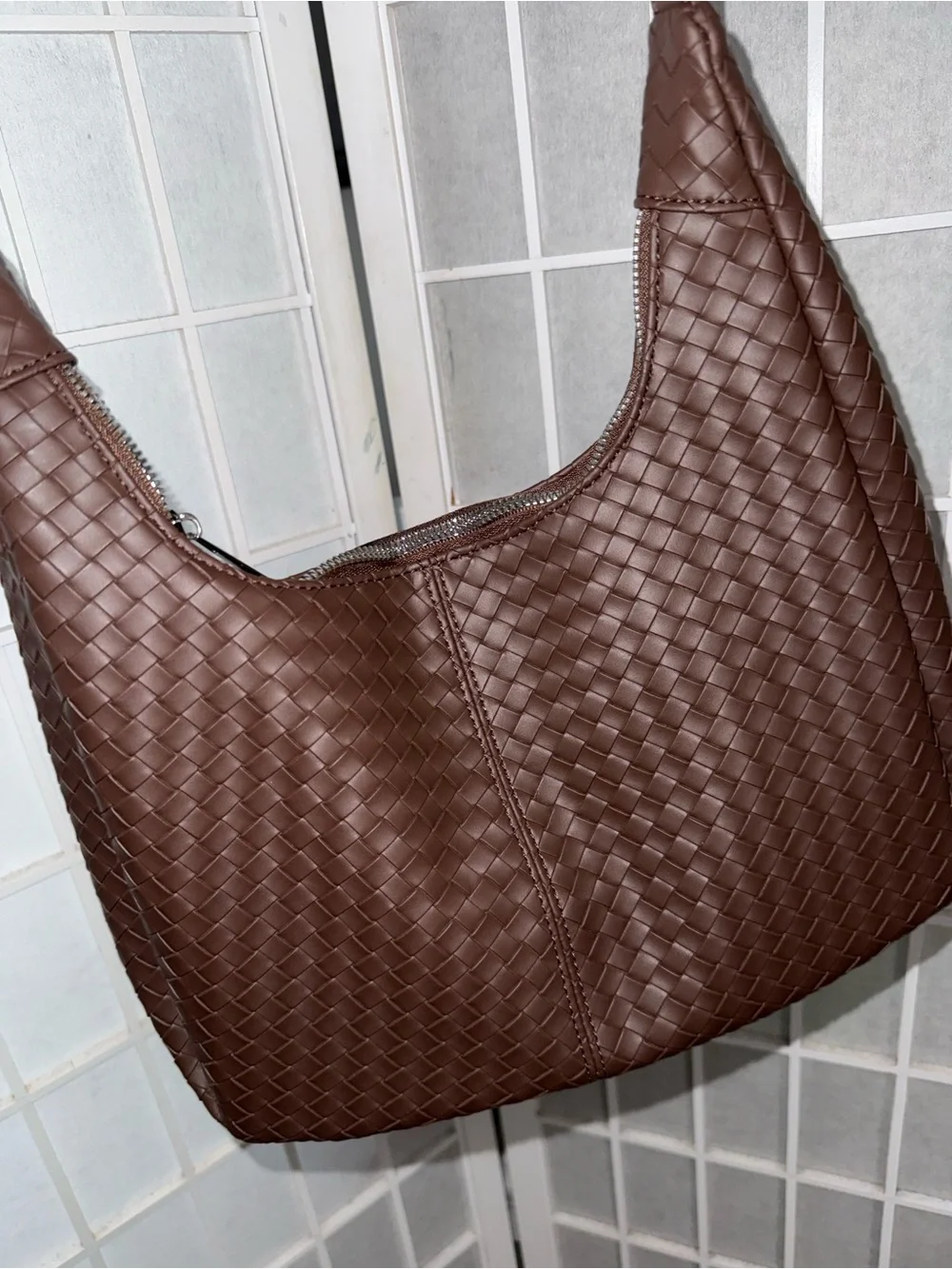 Brand new brown woven pattern bag